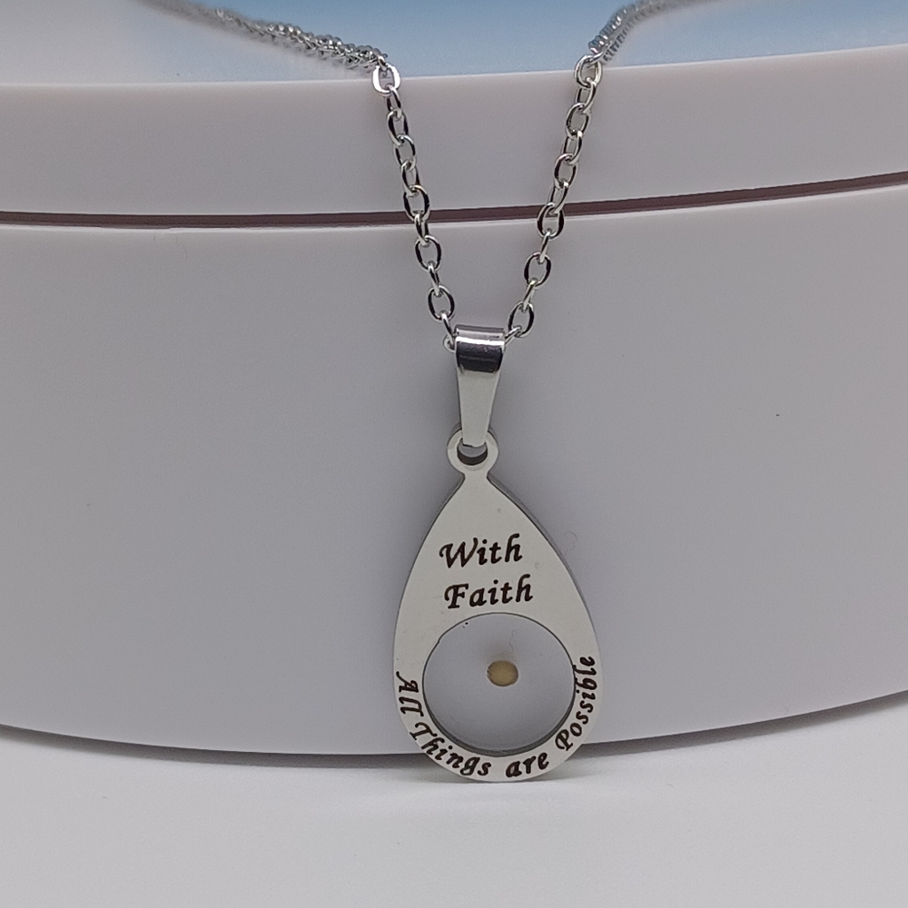 Silver Inspirational Pendant Necklace "With FAITH ALL Things Are POSSIBLE 18"